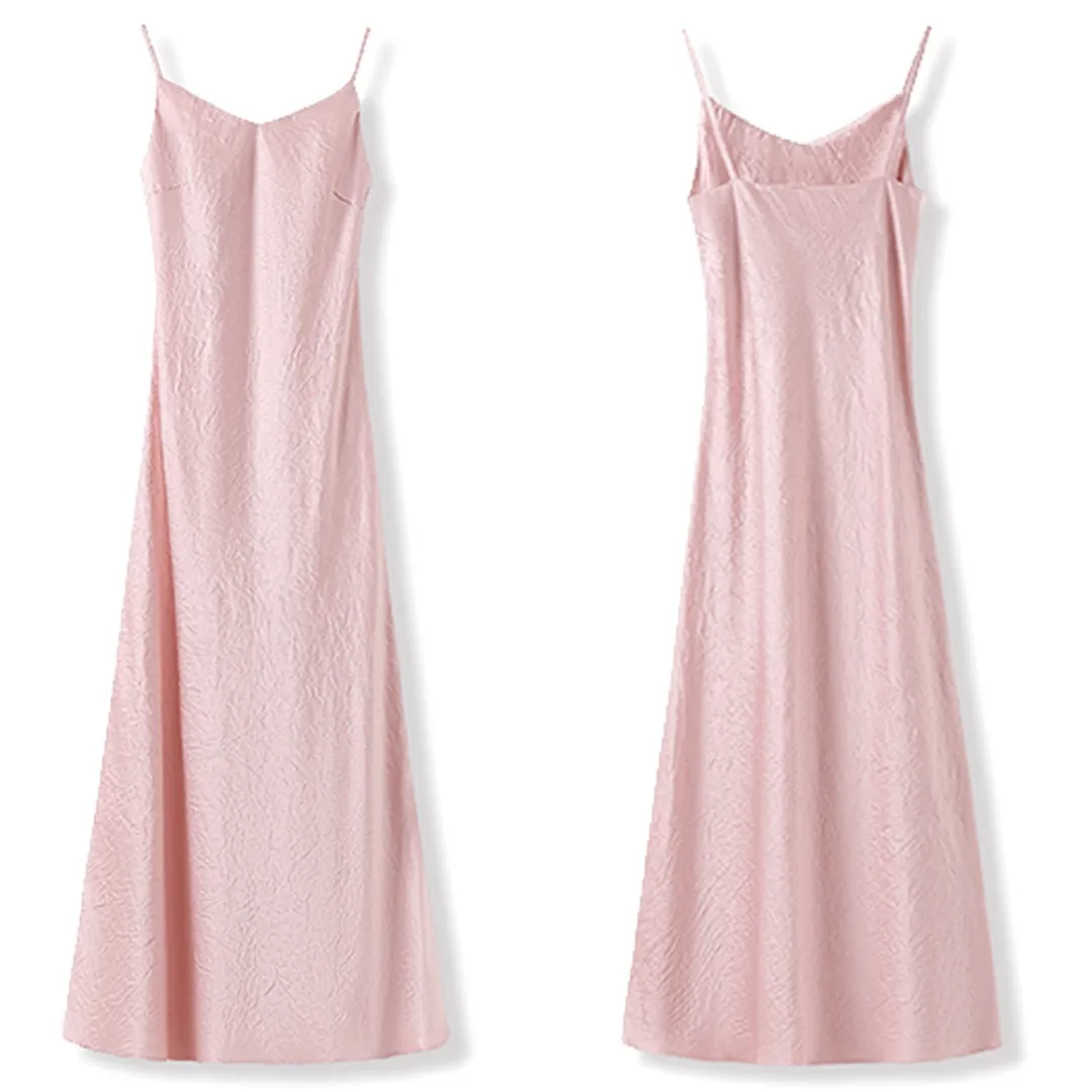 新中式纯色高腰醋酸吊带连衣裙 Modern Chinese-Style Acetate Maxi Slip Luxe Dress