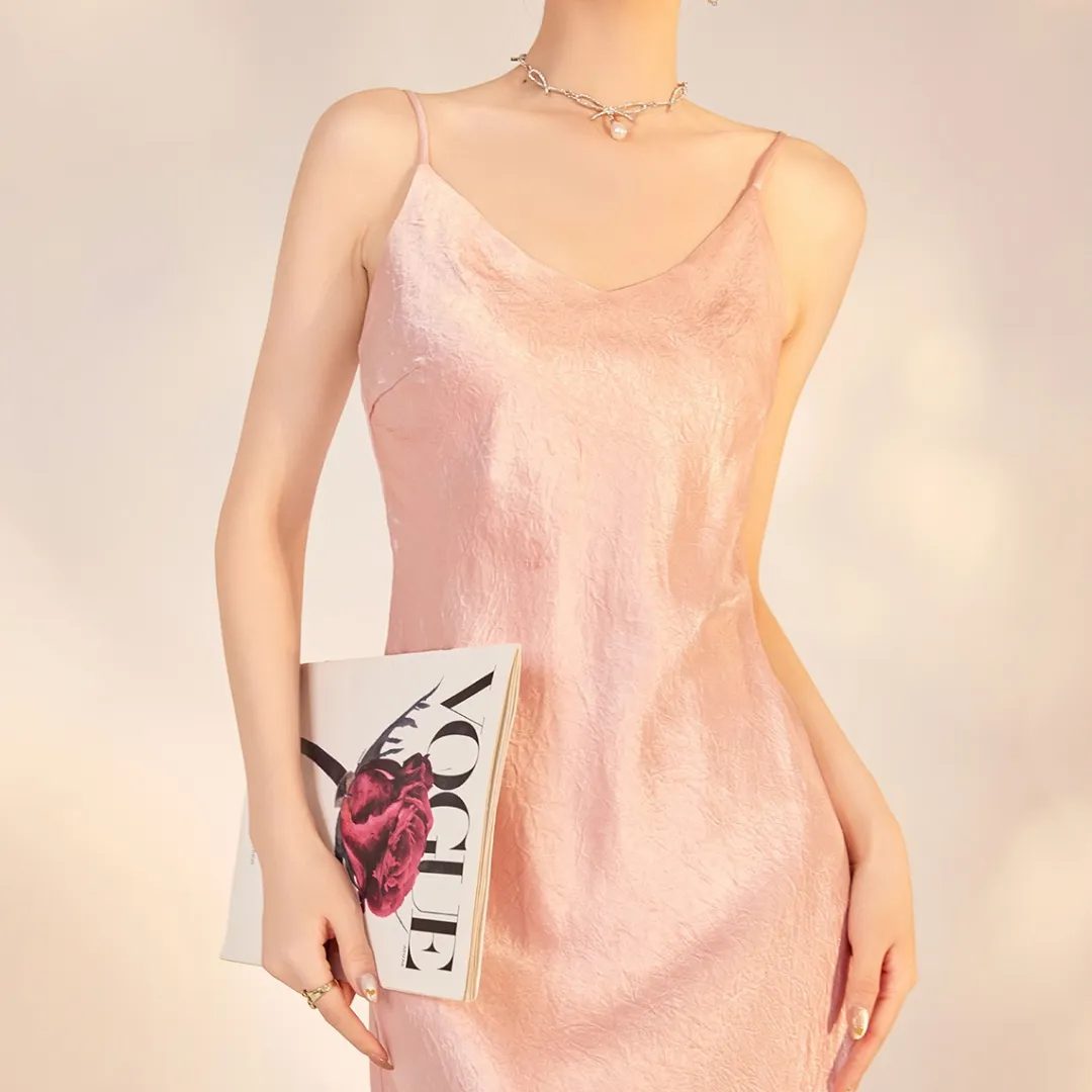 新中式纯色高腰醋酸吊带连衣裙 Modern Chinese-Style Acetate Maxi Slip Luxe Dress