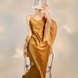 新中式纯色高腰醋酸吊带连衣裙 Modern Chinese-Style Acetate Maxi Slip Luxe Dress