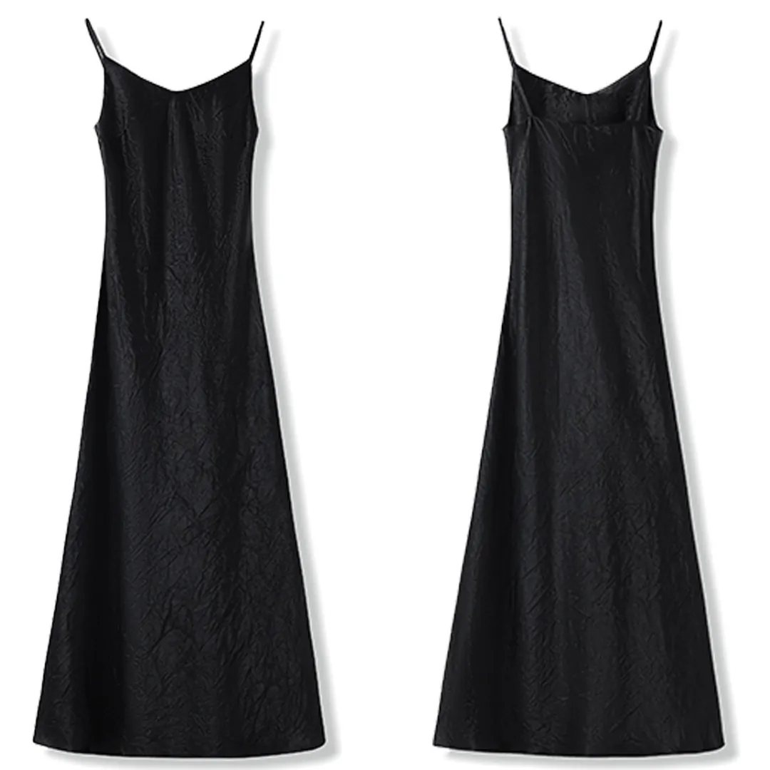 新中式纯色高腰醋酸吊带连衣裙 Modern Chinese-Style Acetate Maxi Slip Luxe Dress