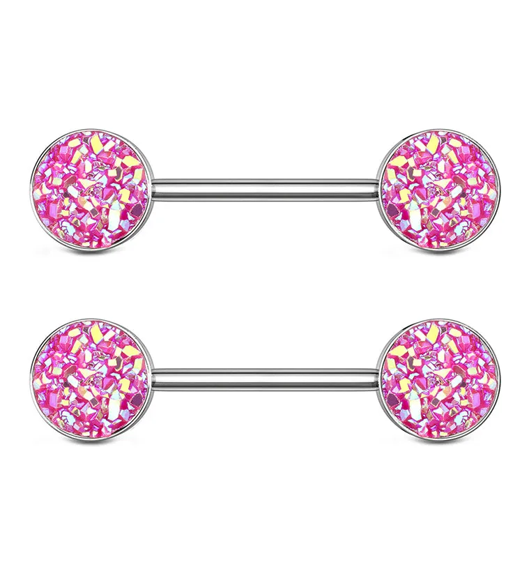 14G Pink Druzy Nipple Ring Barbell
