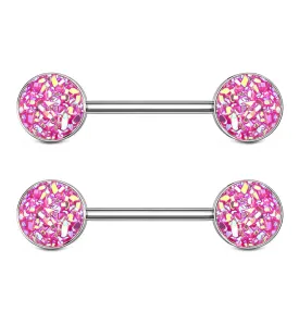 14G Pink Druzy Nipple Ring Barbell