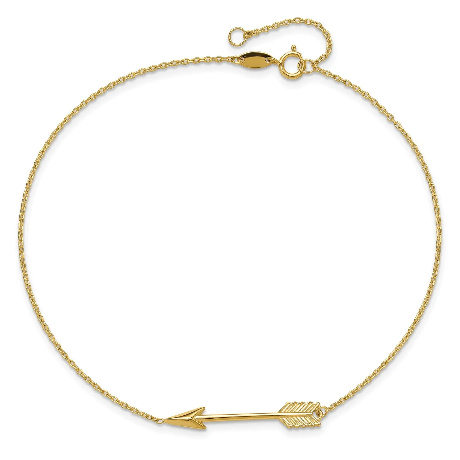 14k Real Yellow Solid Gold High Polished Arrow Anklet, Adjustable 9" to 10"