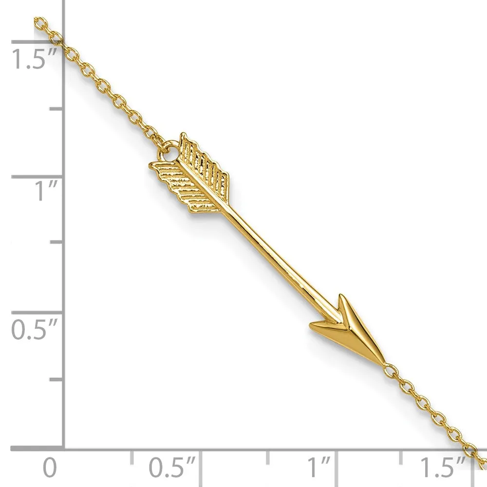 14k Real Yellow Solid Gold High Polished Arrow Anklet, Adjustable 9" to 10"