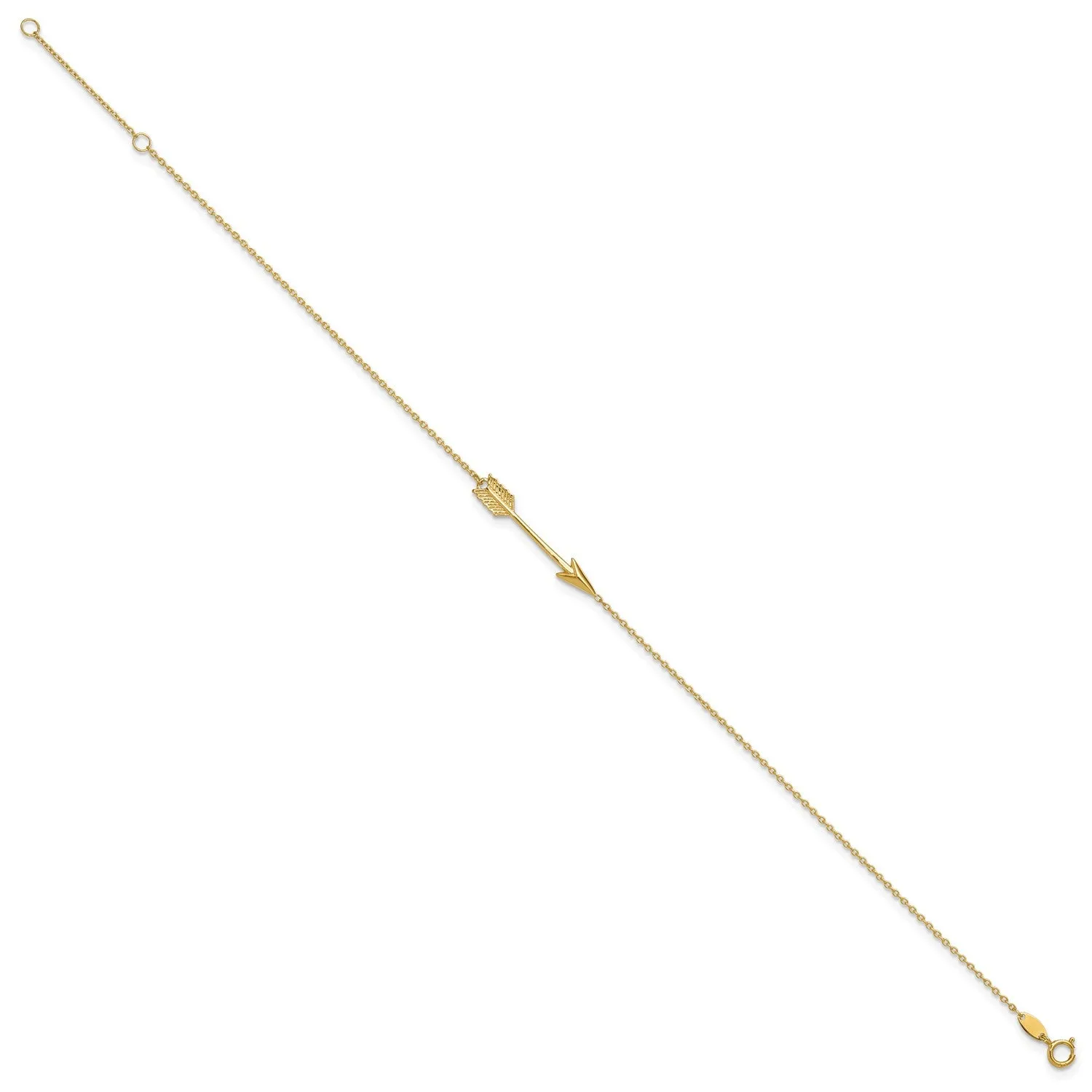 14k Real Yellow Solid Gold High Polished Arrow Anklet, Adjustable 9" to 10"