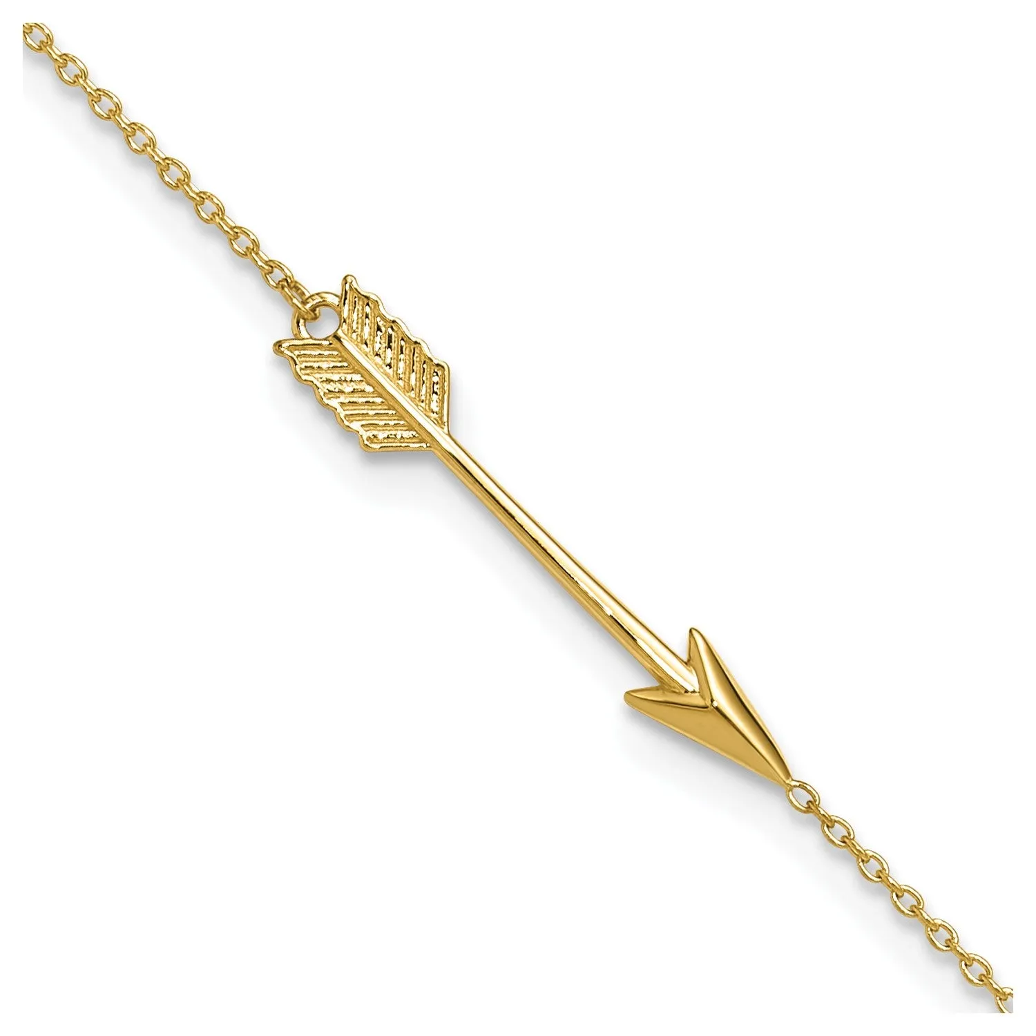 14k Real Yellow Solid Gold High Polished Arrow Anklet, Adjustable 9" to 10"