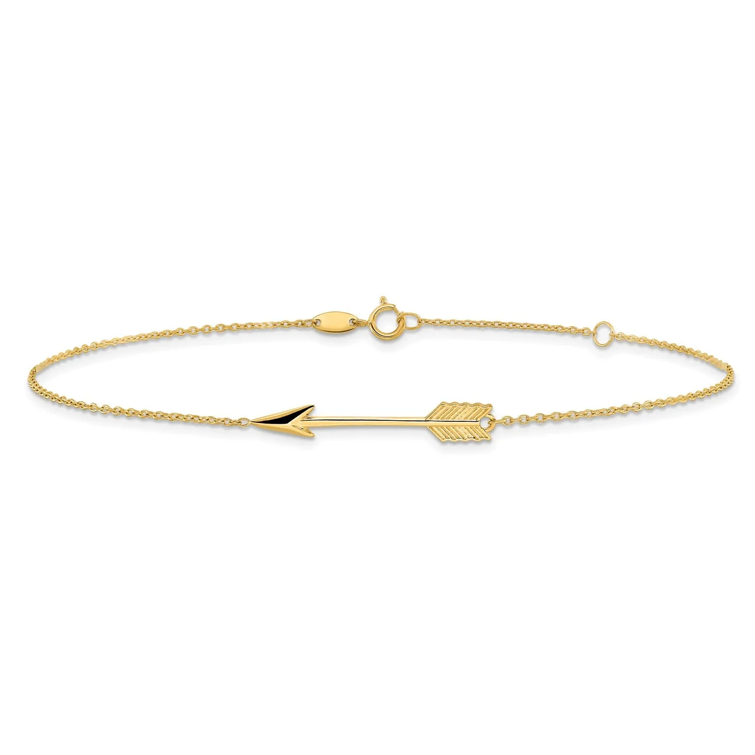 14k Real Yellow Solid Gold High Polished Arrow Anklet, Adjustable 9" to 10"