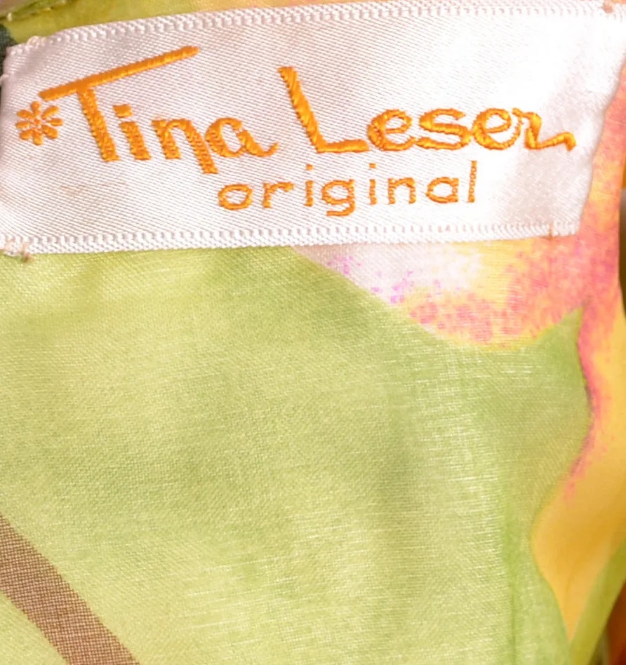 1960s New Tina Leser Jumpsuit Vintage Silk Floral Tulip Sleeves with Vest