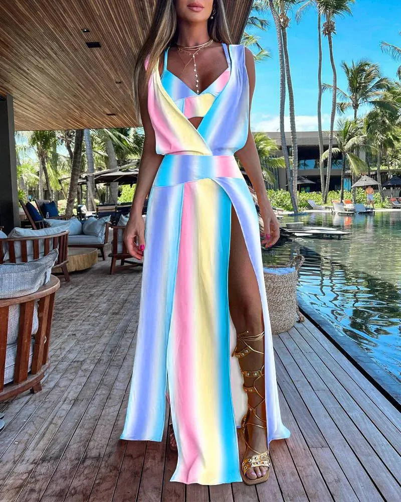 2024 Elegant Solid Sleeveless Hollow Boho Beach Dress