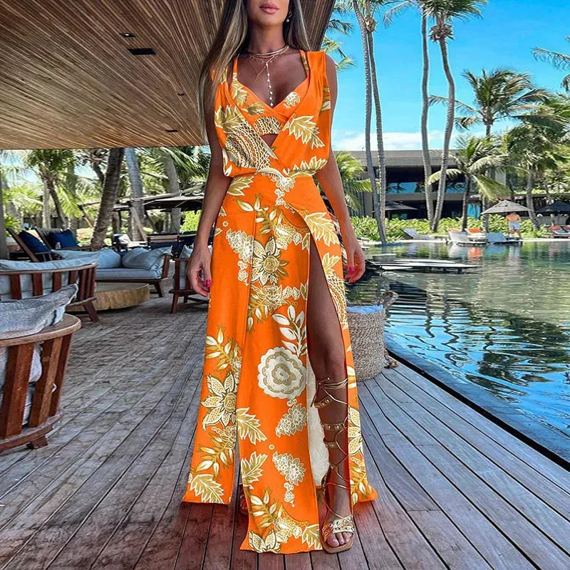 2024 Elegant Solid Sleeveless Hollow Boho Beach Dress