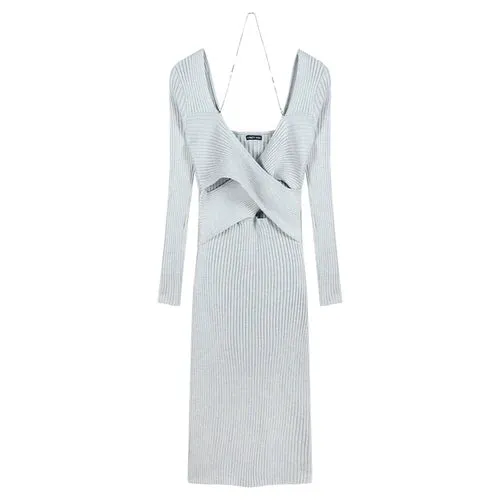2024 Elegant V-Neck Solid Y2K Designer Knitted Maxi Dress