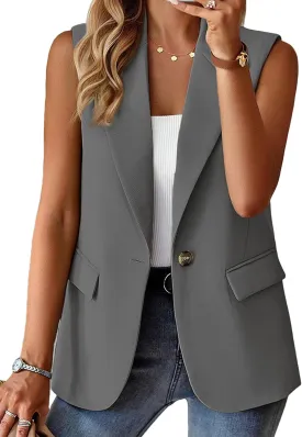 2025 Women's Summer Sleeveless Vest Tops Lightweight Fully-Lined Fashion Casual Work Office Blazers with Pockets