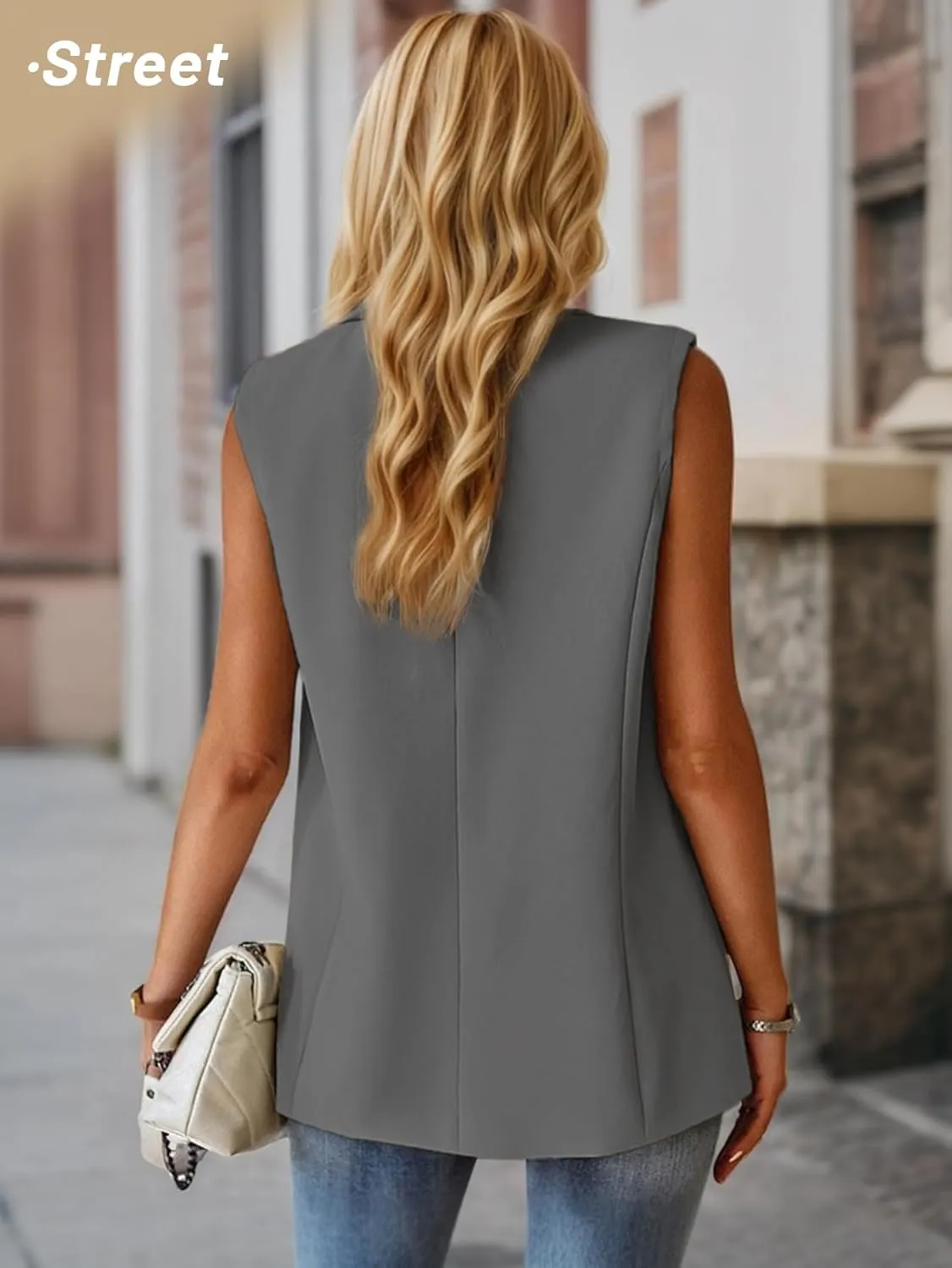 2025 Women's Summer Sleeveless Vest Tops Lightweight Fully-Lined Fashion Casual Work Office Blazers with Pockets