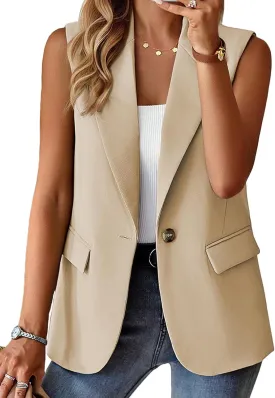 2025 Women's Summer Sleeveless Vest Tops Lightweight Fully-Lined Fashion Casual Work Office Blazers with Pockets
