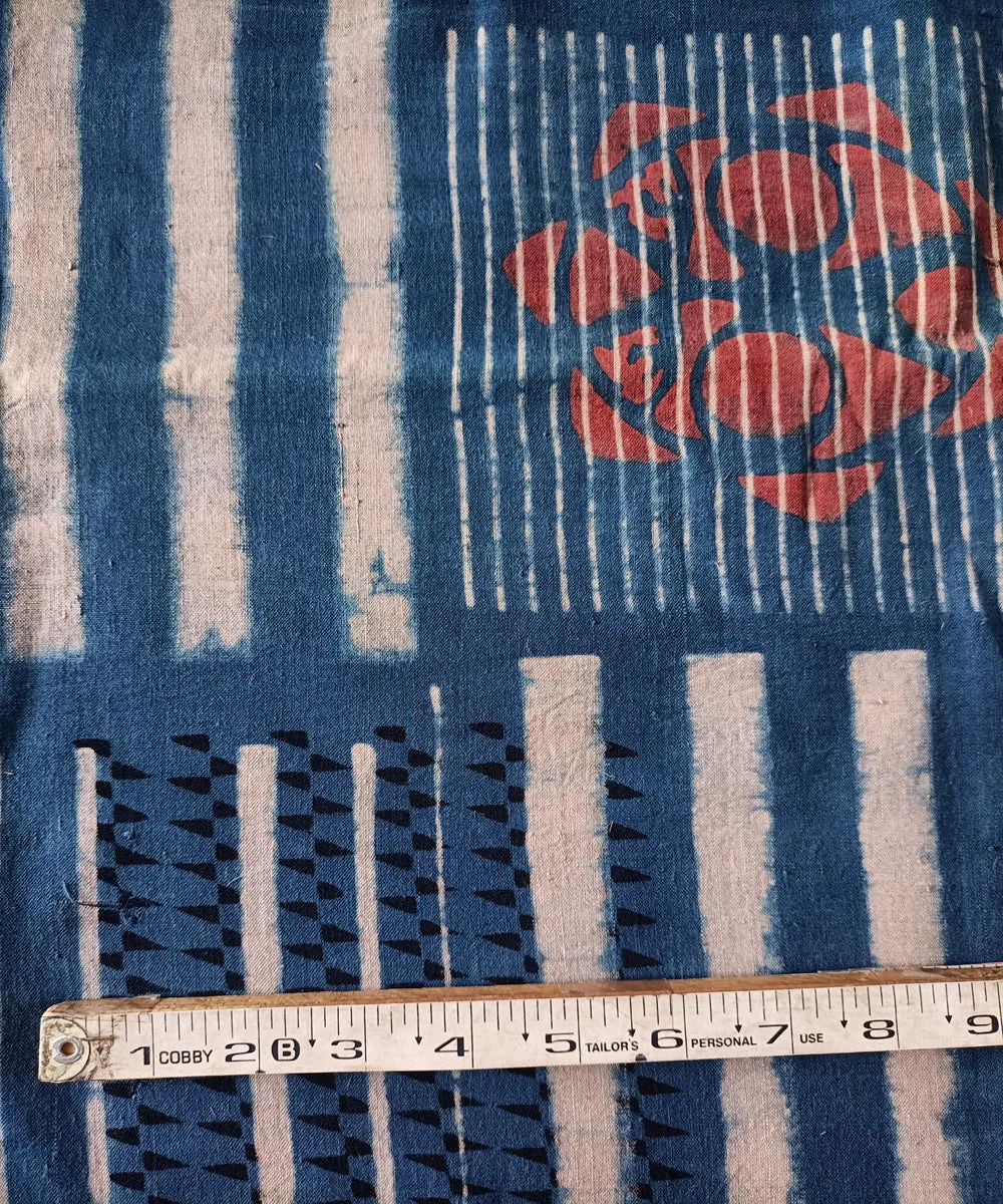 2.5m blue cream red black handspun handwoven cotton ajrakh print kurta material
