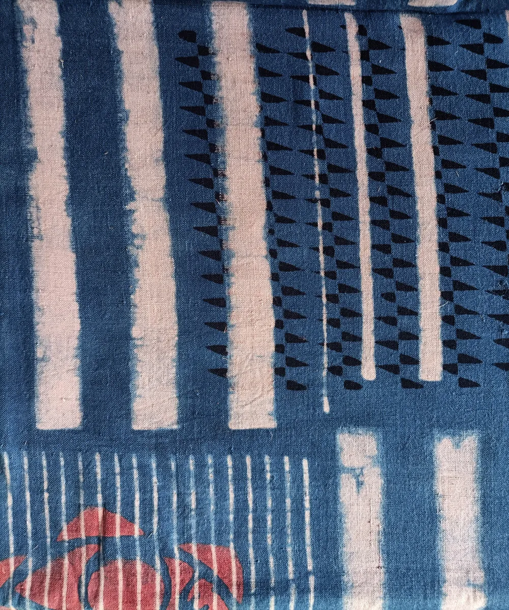 2.5m blue cream red black handspun handwoven cotton ajrakh print kurta material