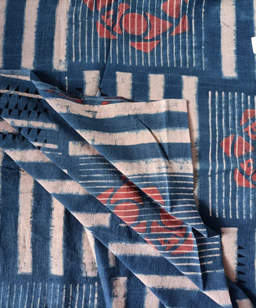 2.5m blue cream red black handspun handwoven cotton ajrakh print kurta material