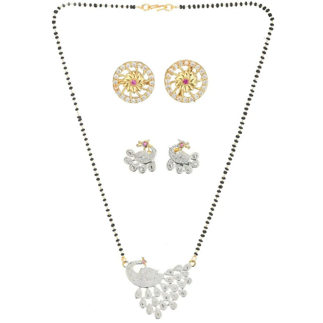 AanyaCentric Gold Plated Mangalsutra with Pendant, 2 Pair Earrings