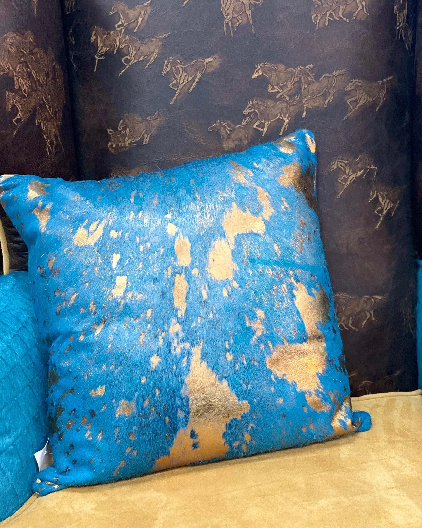 Acid Wash Gold on Blue Cowhide