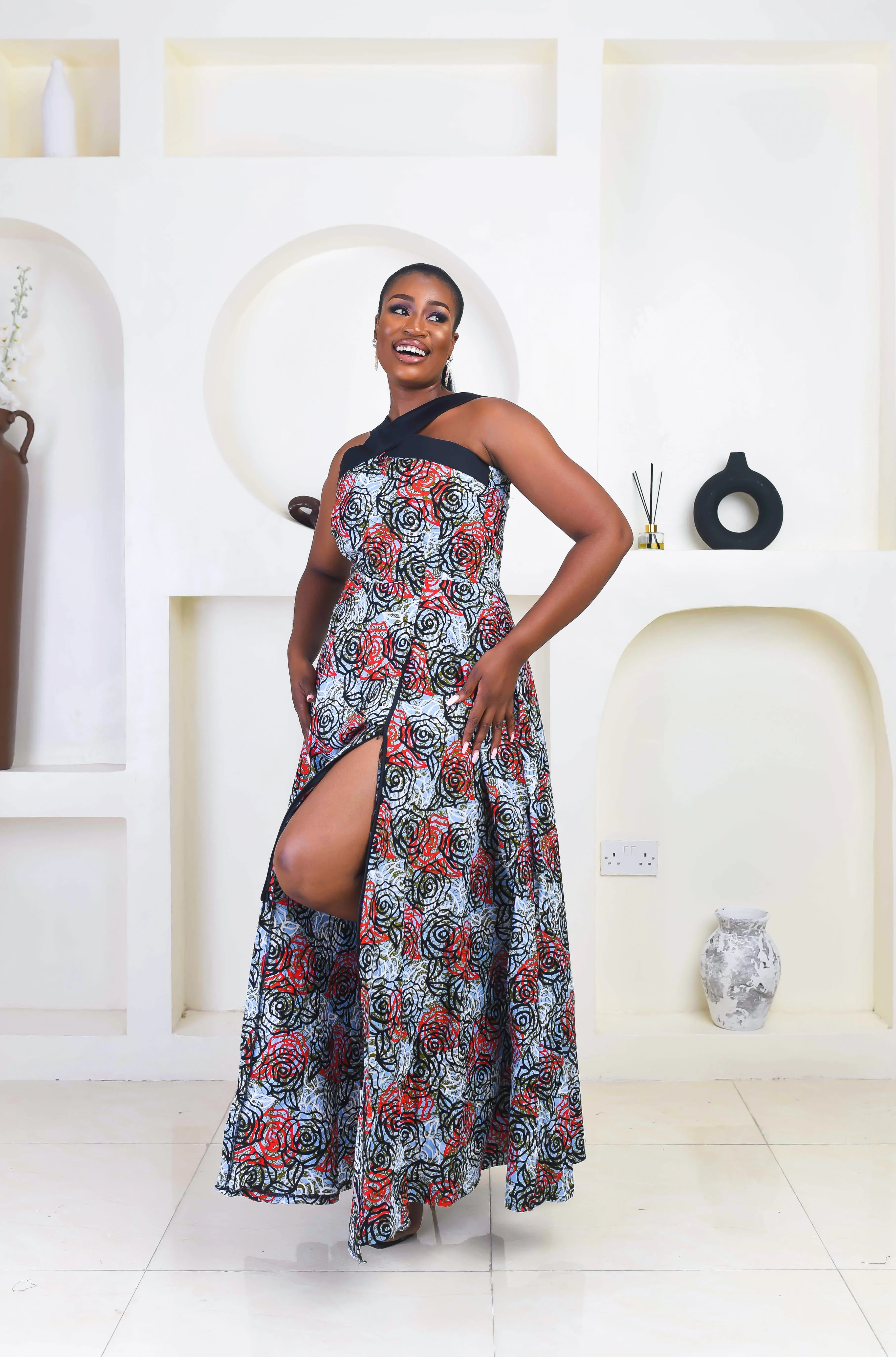 African Print Sleeveless Flared Maxi Dress - Ebere