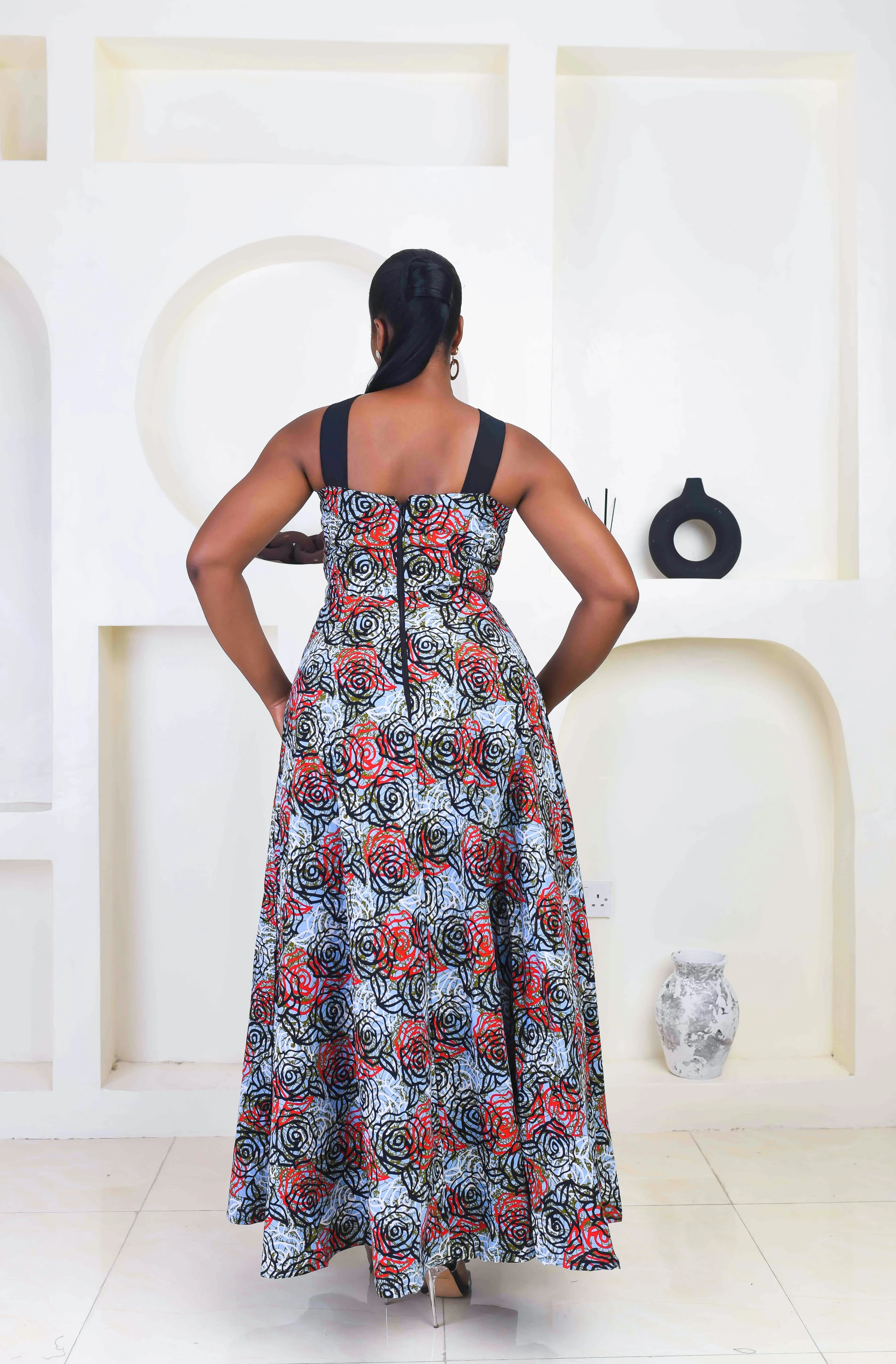 African Print Sleeveless Flared Maxi Dress - Ebere