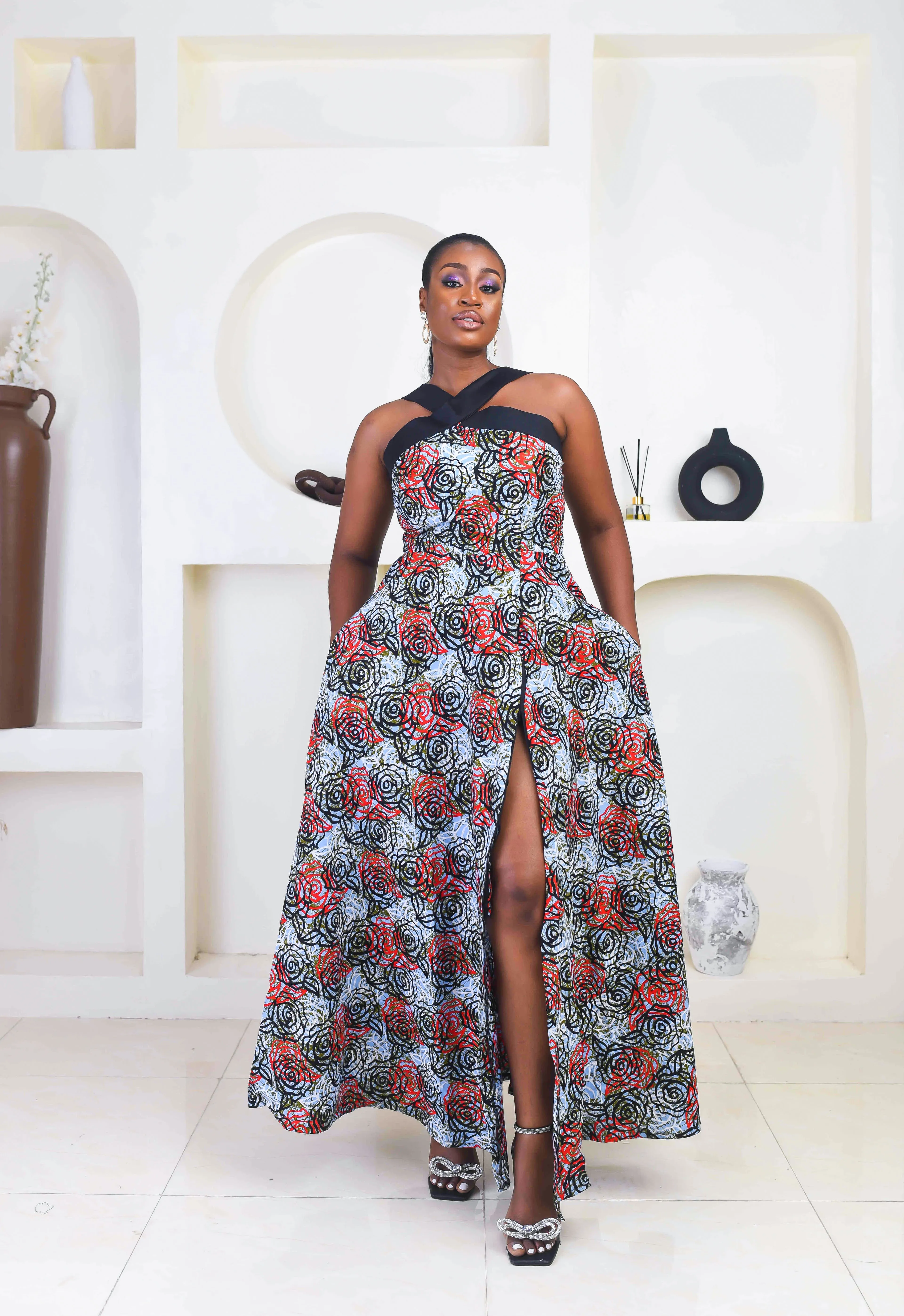 African Print Sleeveless Flared Maxi Dress - Ebere