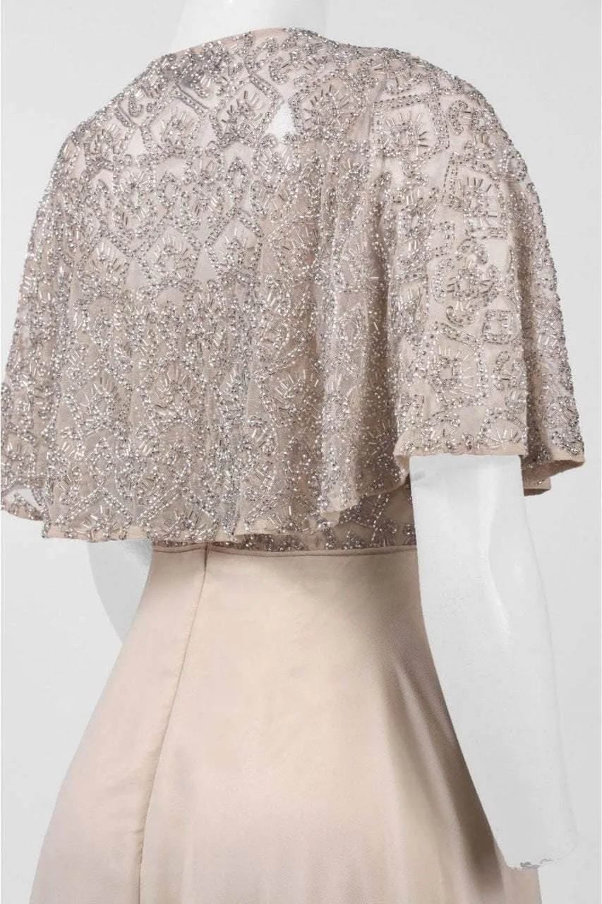 Aidan Mattox - MD1E201185 Embellished Caped Scoop Neck A-Line Gown
