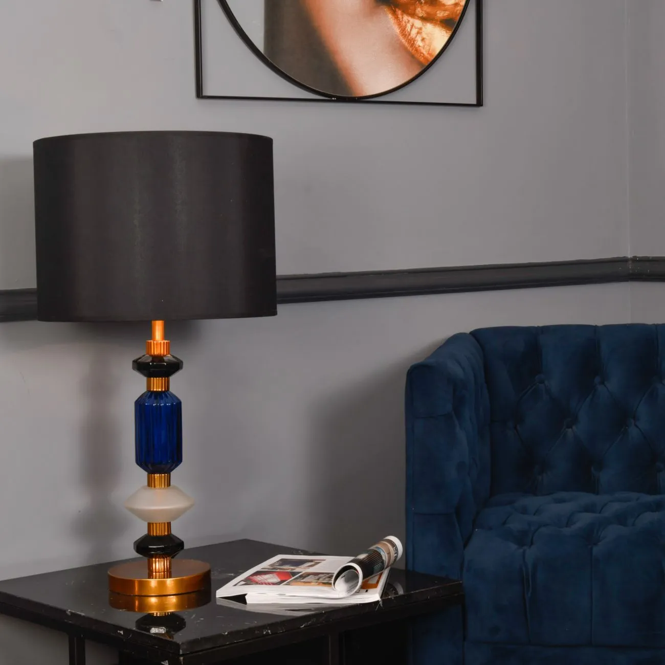 Alena Ink Blue & Frosted Glass Table Lamp (Base Only)