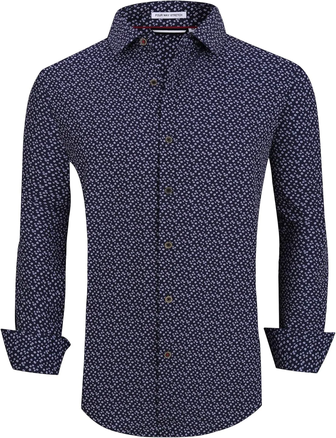 Alex Vando Mens Button Down Shirts Wrinkle Free 4-Way Stretch Print Business Casual Shirt