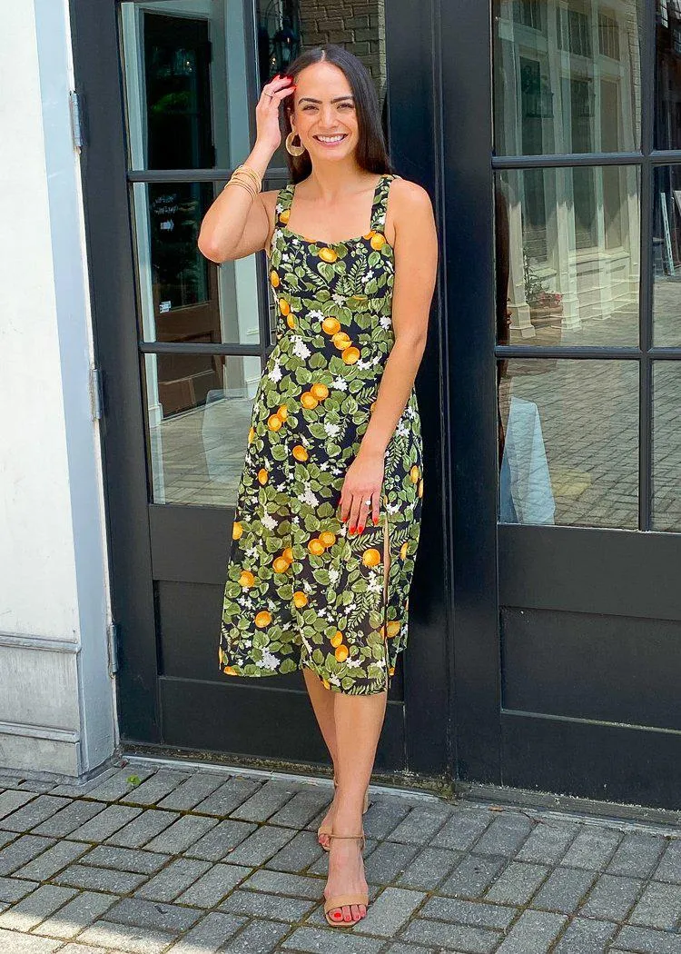 Amalfi Orange Print Square Neck Dress-***FINAL SALE***