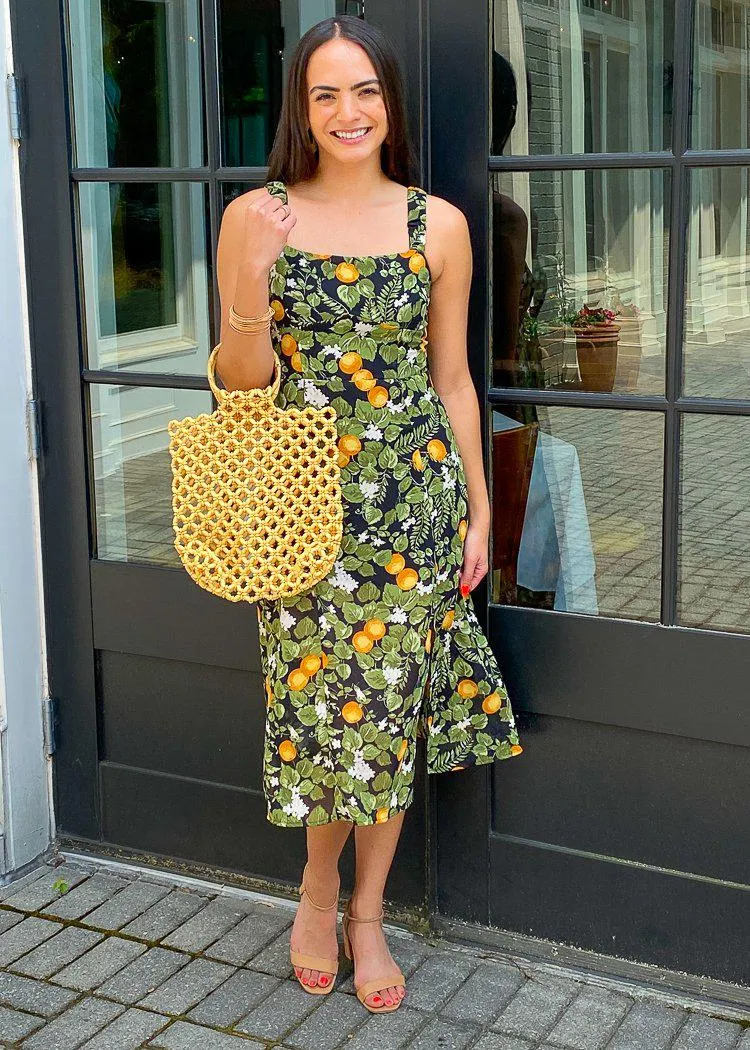 Amalfi Orange Print Square Neck Dress-***FINAL SALE***