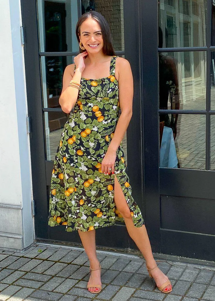 Amalfi Orange Print Square Neck Dress-***FINAL SALE***