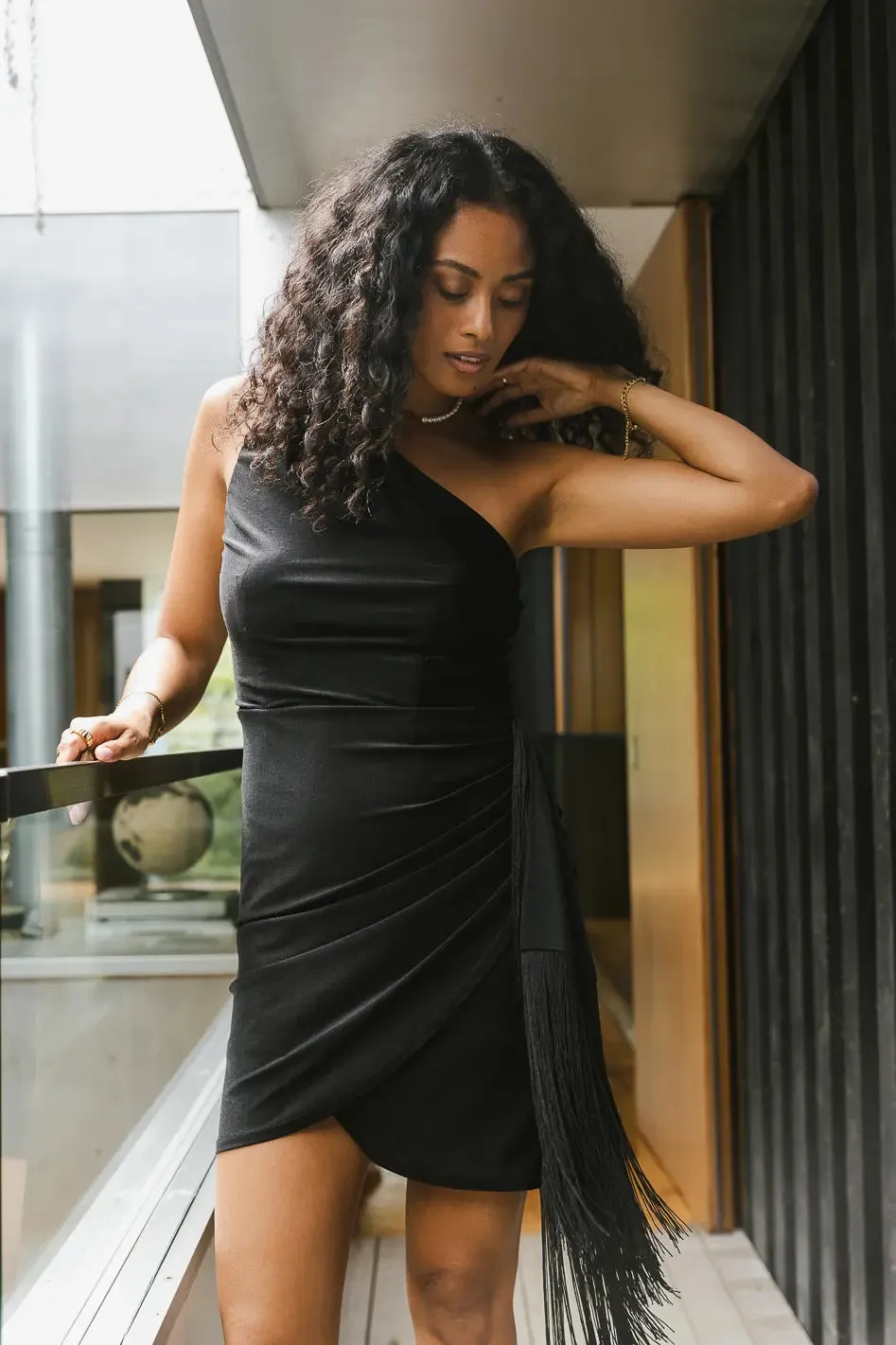 Audria Fringe Mini Dress in Black - FINAL SALE