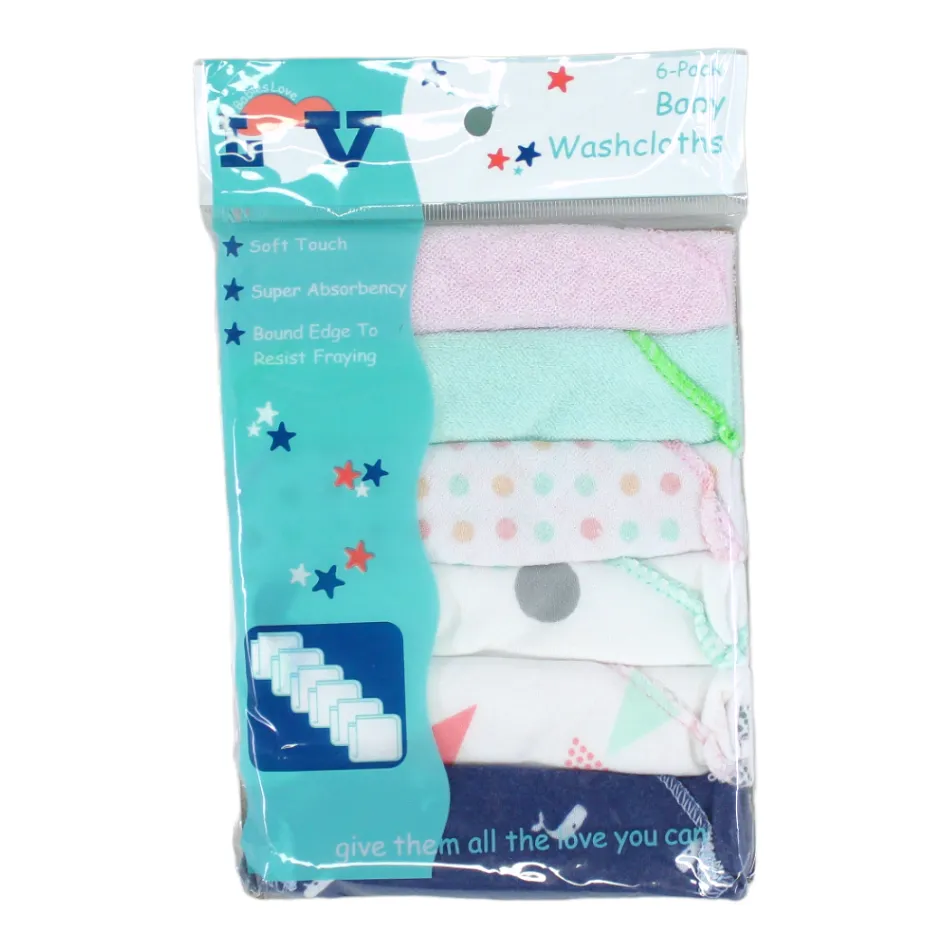 Babies Love 6 pk Super Soft Cotton Washcloths - Whale/Dots
