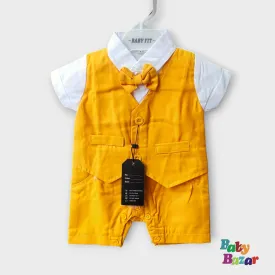 Baby Boy Formal Outfit Yellow Tuxedo Romper Infant Party Wear Gentleman Suit for Babies Newborn Wedding Outfit
