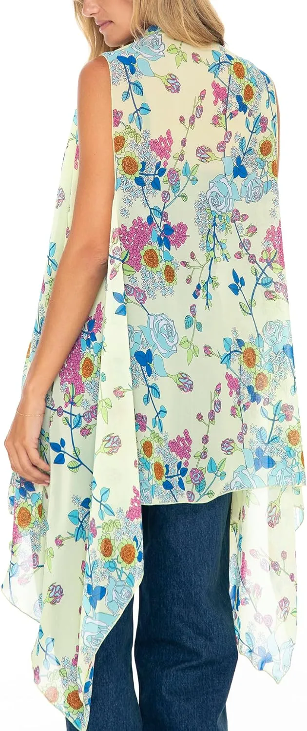 Back From Bali Womens Sleeveless Kimono Duster Sheer Chiffon Boho Cardigan Vest