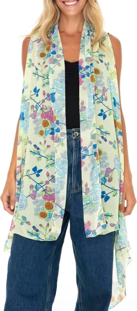 Back From Bali Womens Sleeveless Kimono Duster Sheer Chiffon Boho Cardigan Vest