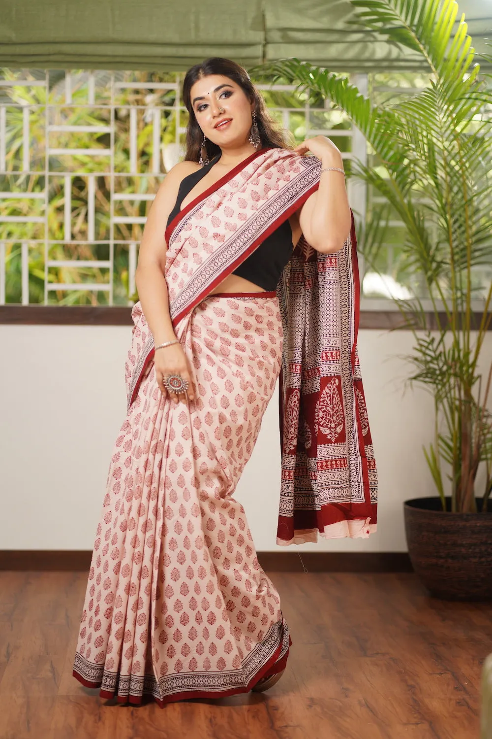 Bagh Hand Block Printed Mul Cotton Saree