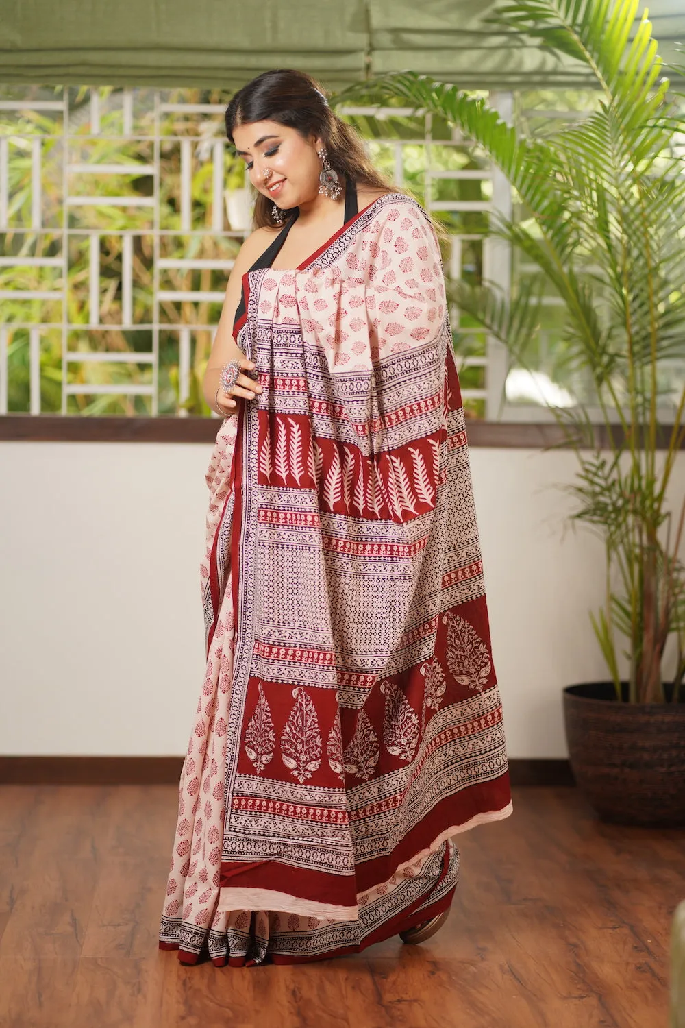 Bagh Hand Block Printed Mul Cotton Saree