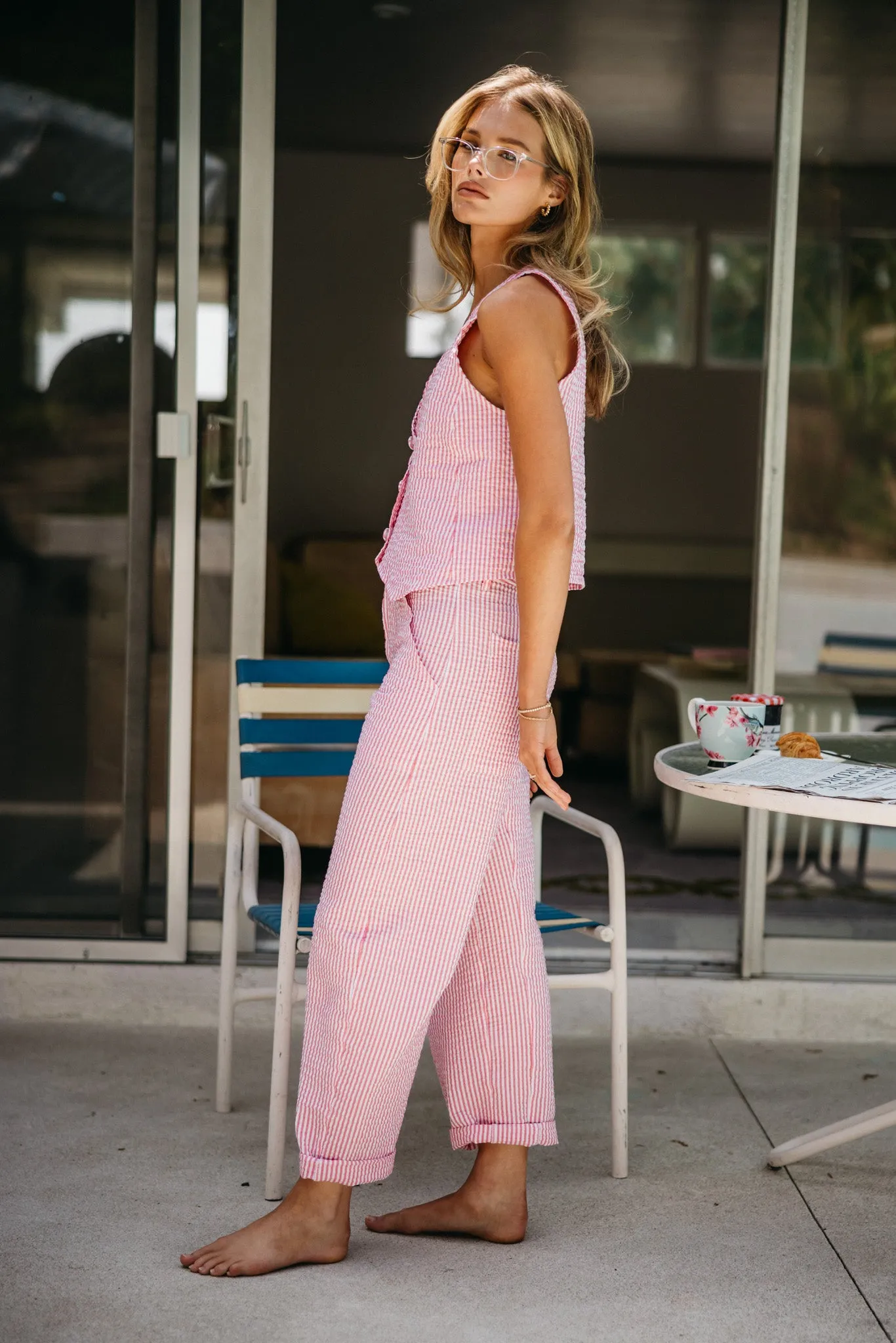 Beau Vest - Pink Seersucker