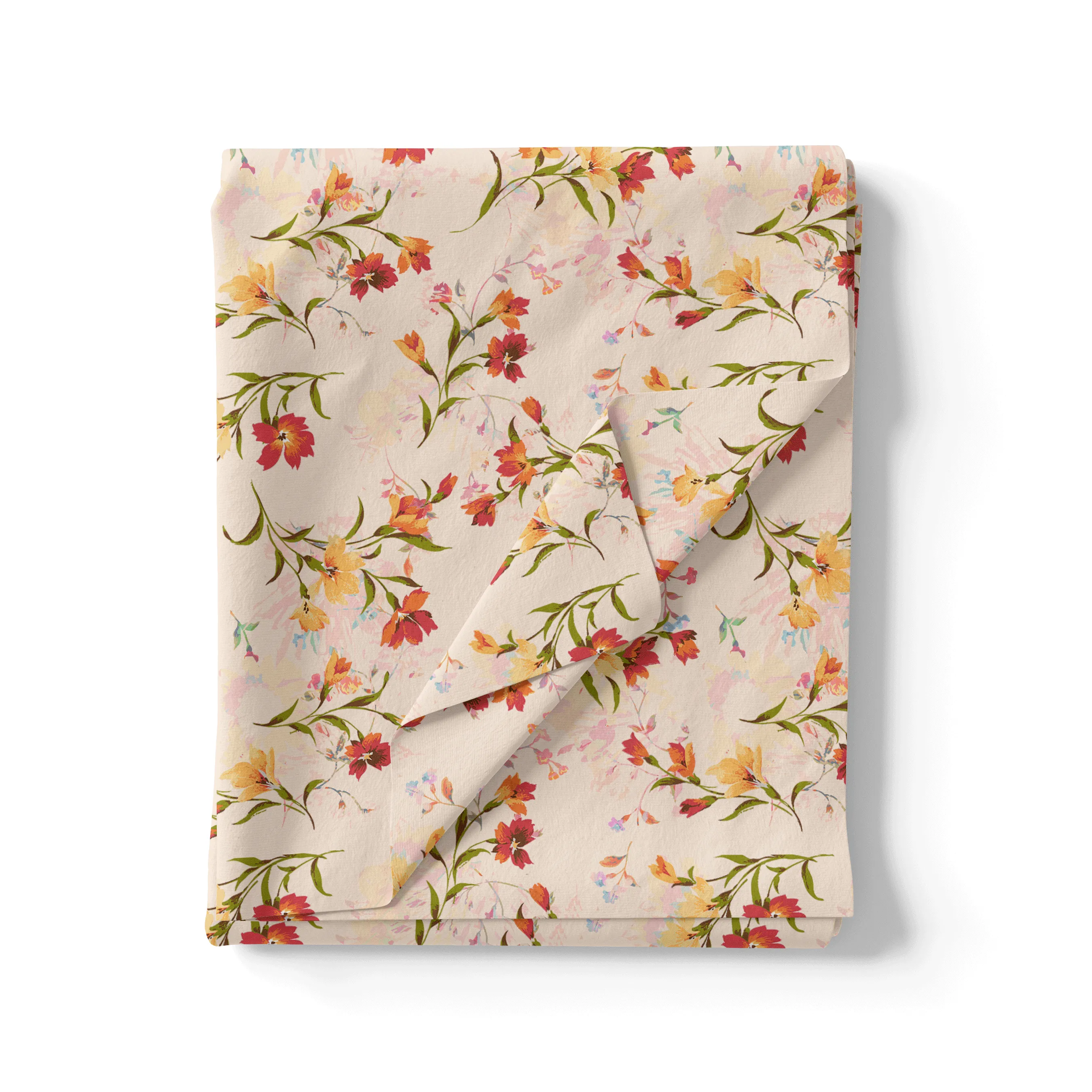 Beautiful Peach Calico Flowed Digital Printed Fabric - Japan Satin