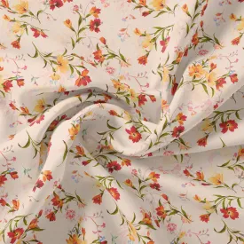 Beautiful Peach Calico Flowed Digital Printed Fabric - Japan Satin