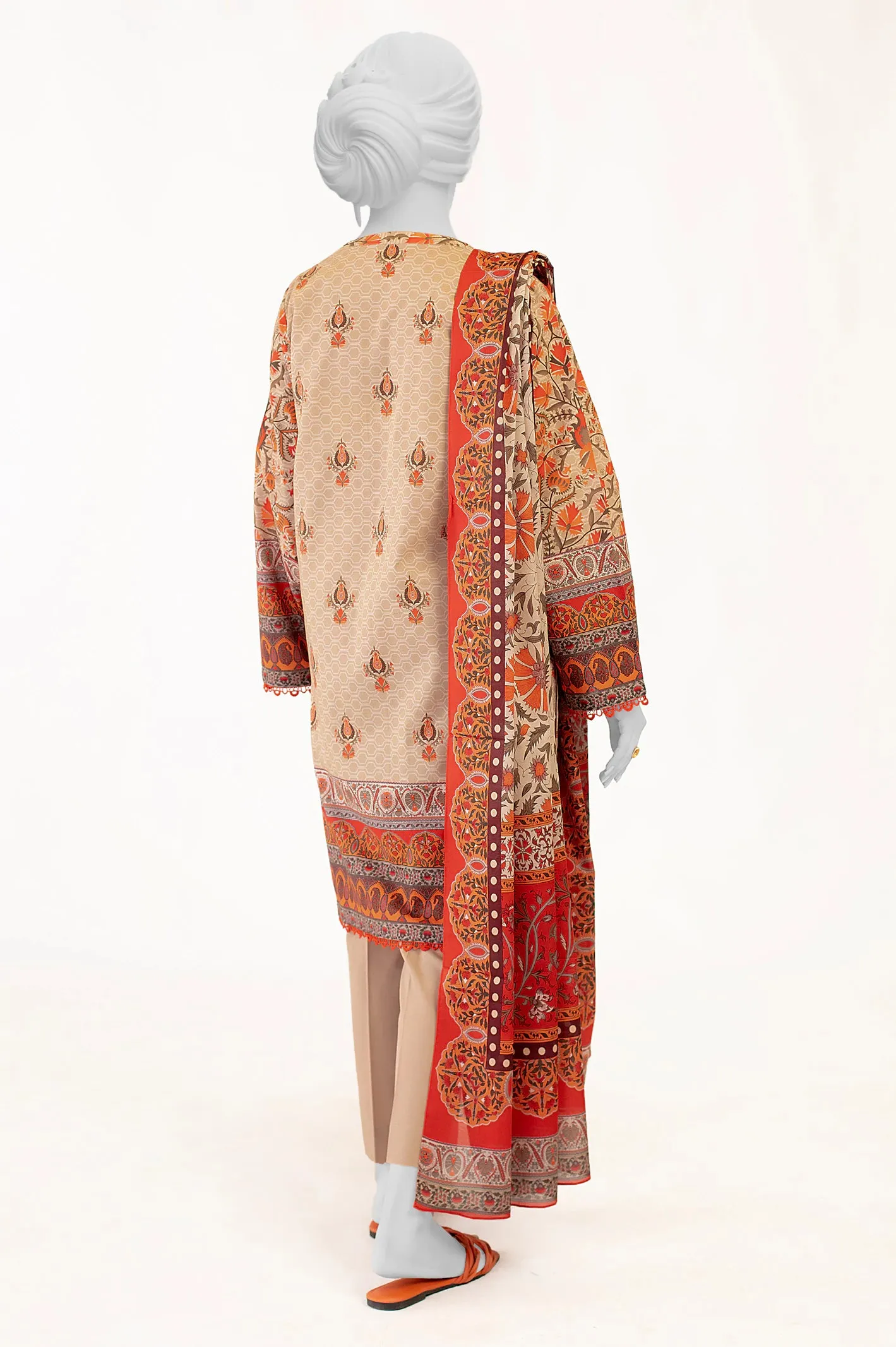 Beige Printed 3PC Unstitched