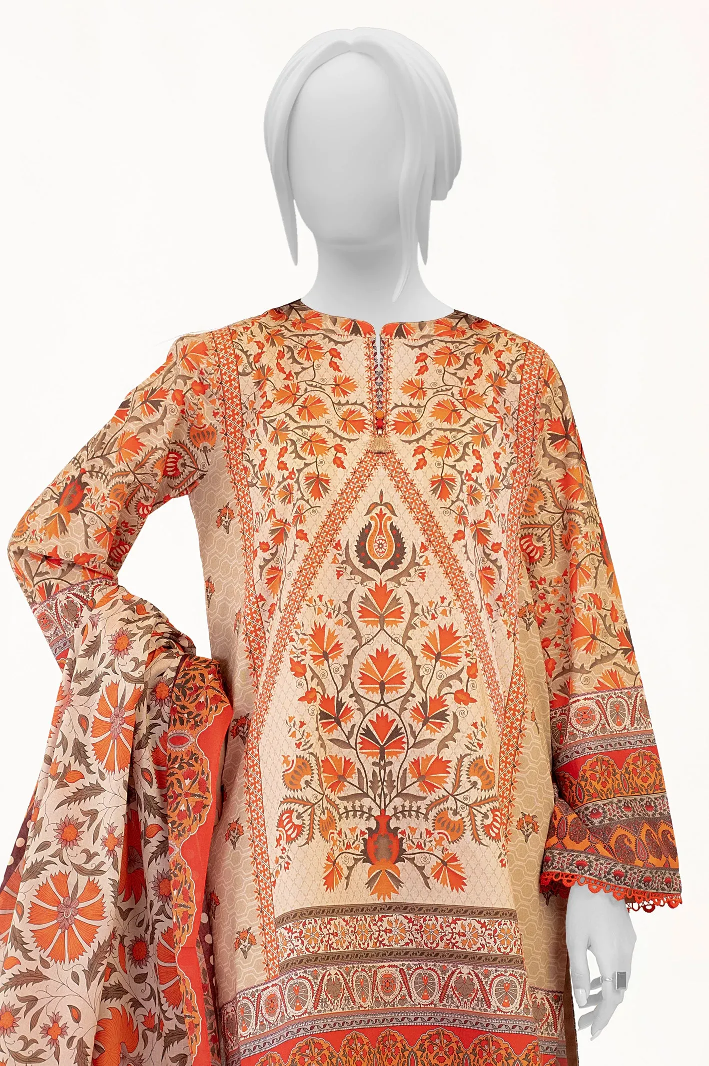 Beige Printed 3PC Unstitched