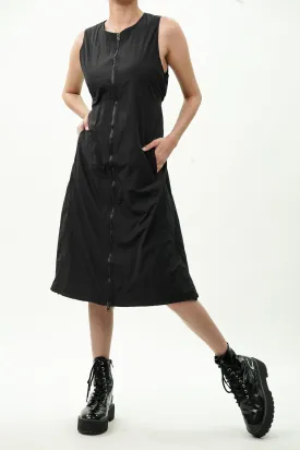 Black Double Slider Zipper Vest Dress