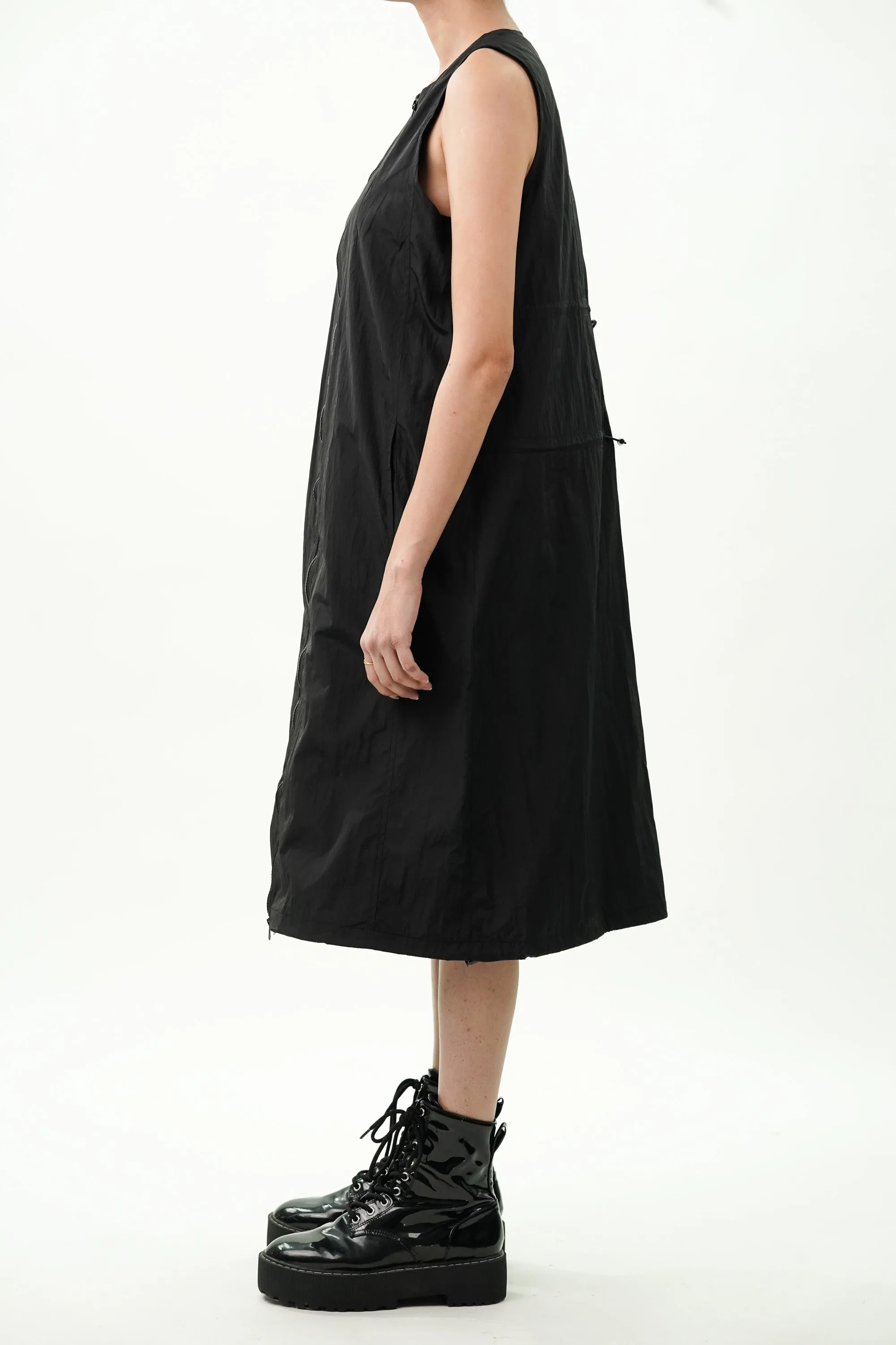 Black Double Slider Zipper Vest Dress