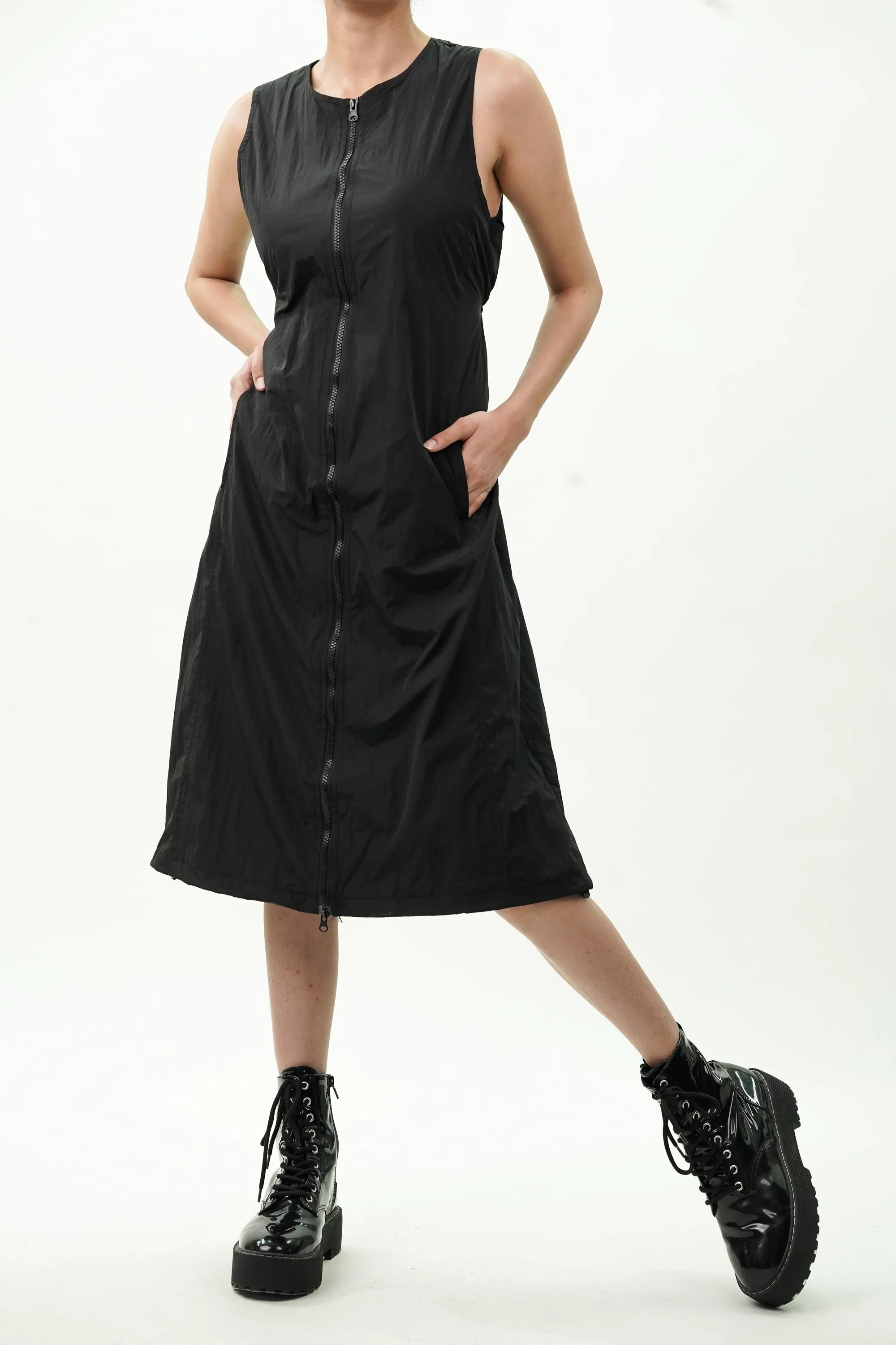 Black Double Slider Zipper Vest Dress