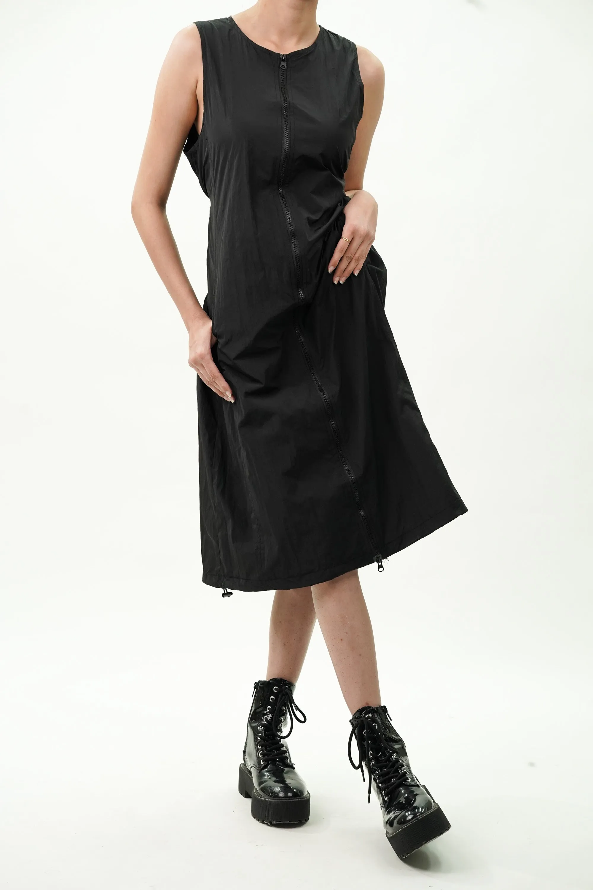 Black Double Slider Zipper Vest Dress