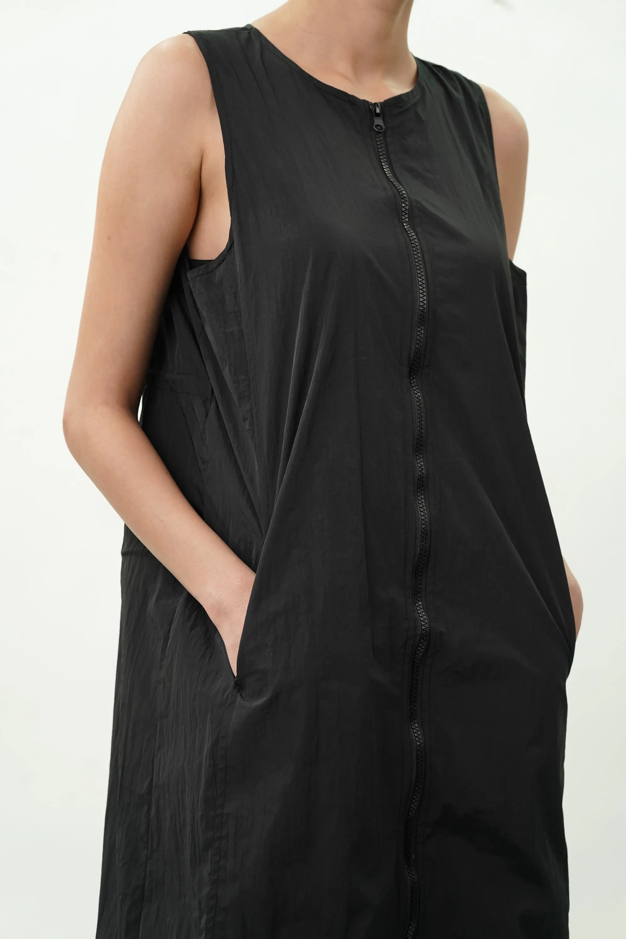 Black Double Slider Zipper Vest Dress