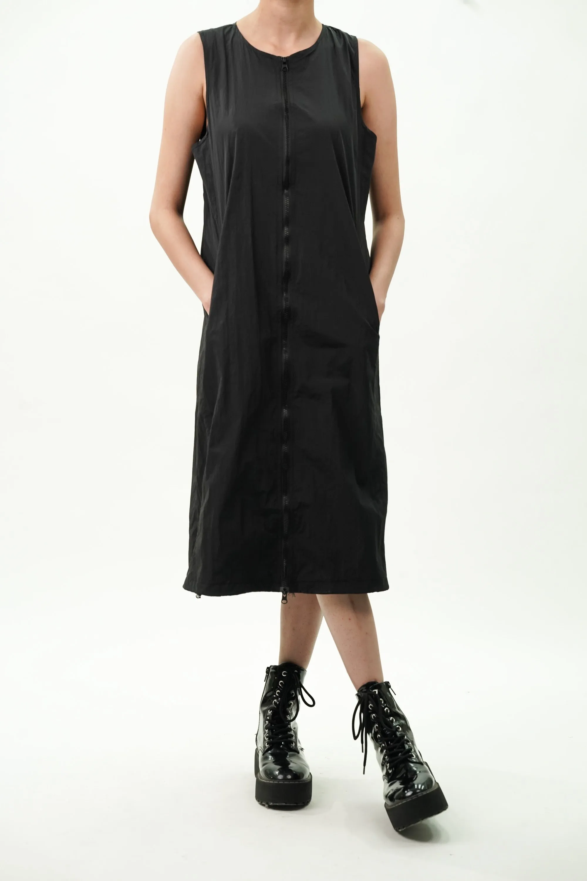 Black Double Slider Zipper Vest Dress